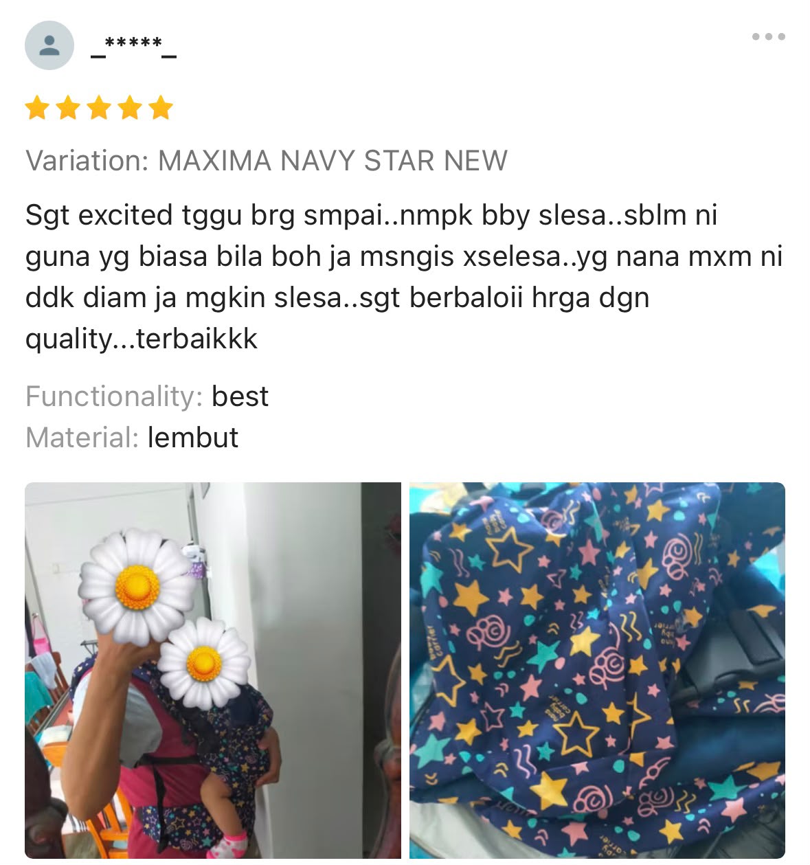 Ulasan lima bintang pelanggan NANA Maxima Navy Star New