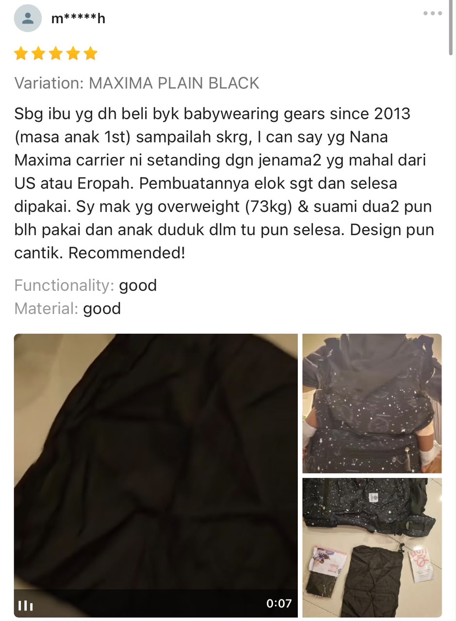 Ulasan lima bintang pelanggan NANA Maxima Plain Black